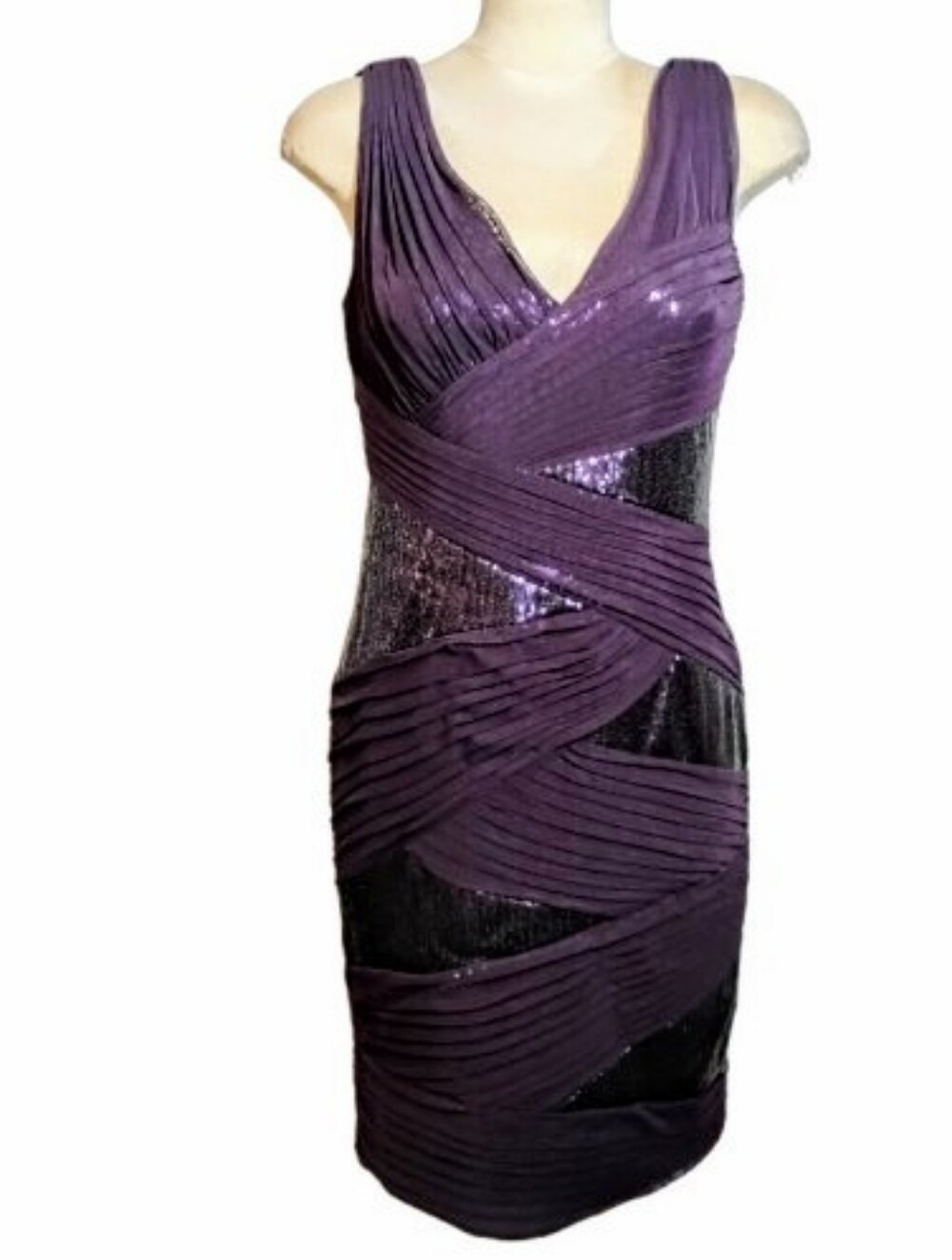 Tadashi Shoji Ruched & Sequinned Cocktail Sheath Dress Navy Blue Size 6